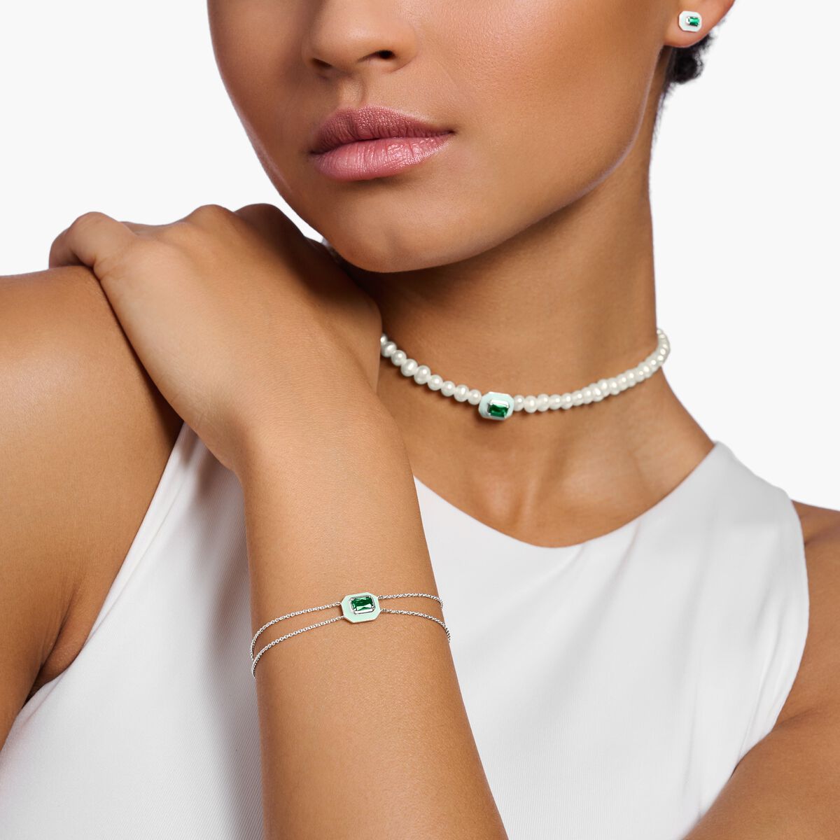 Bracelet with green stone silver