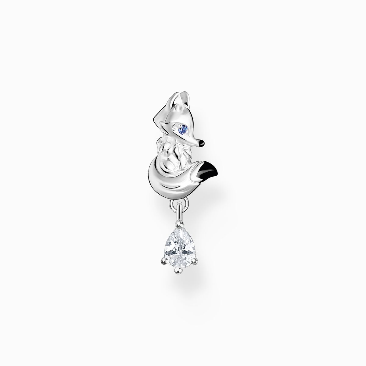 Single ear stud fox with white stone silver