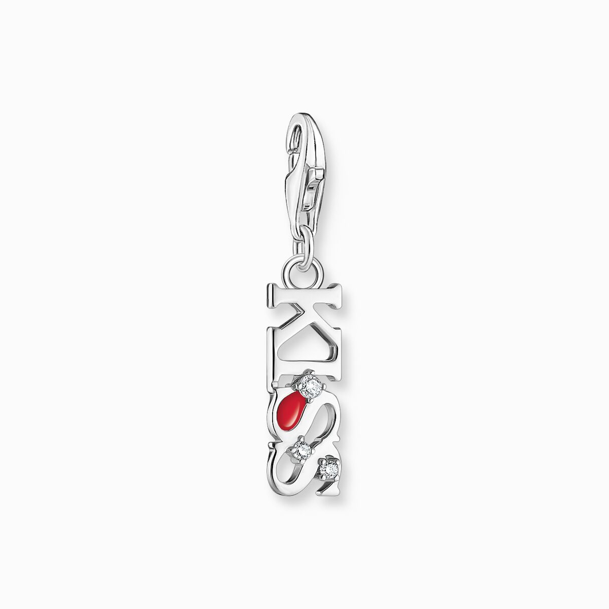 Silver charm pendant KISS with white zirconia