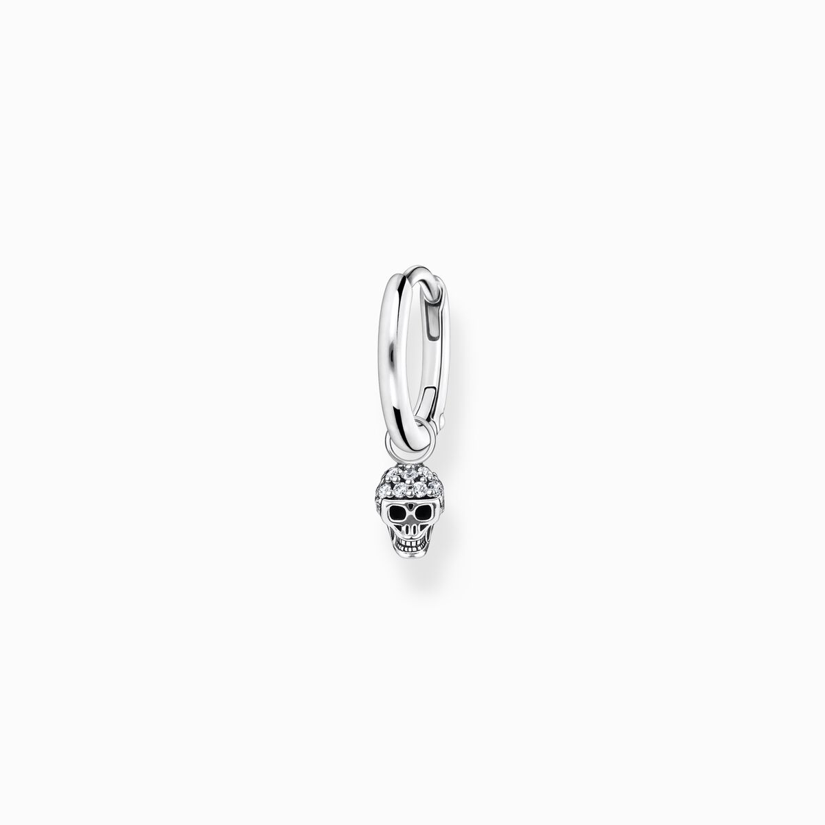 Single hoop earring with skull pendant silver