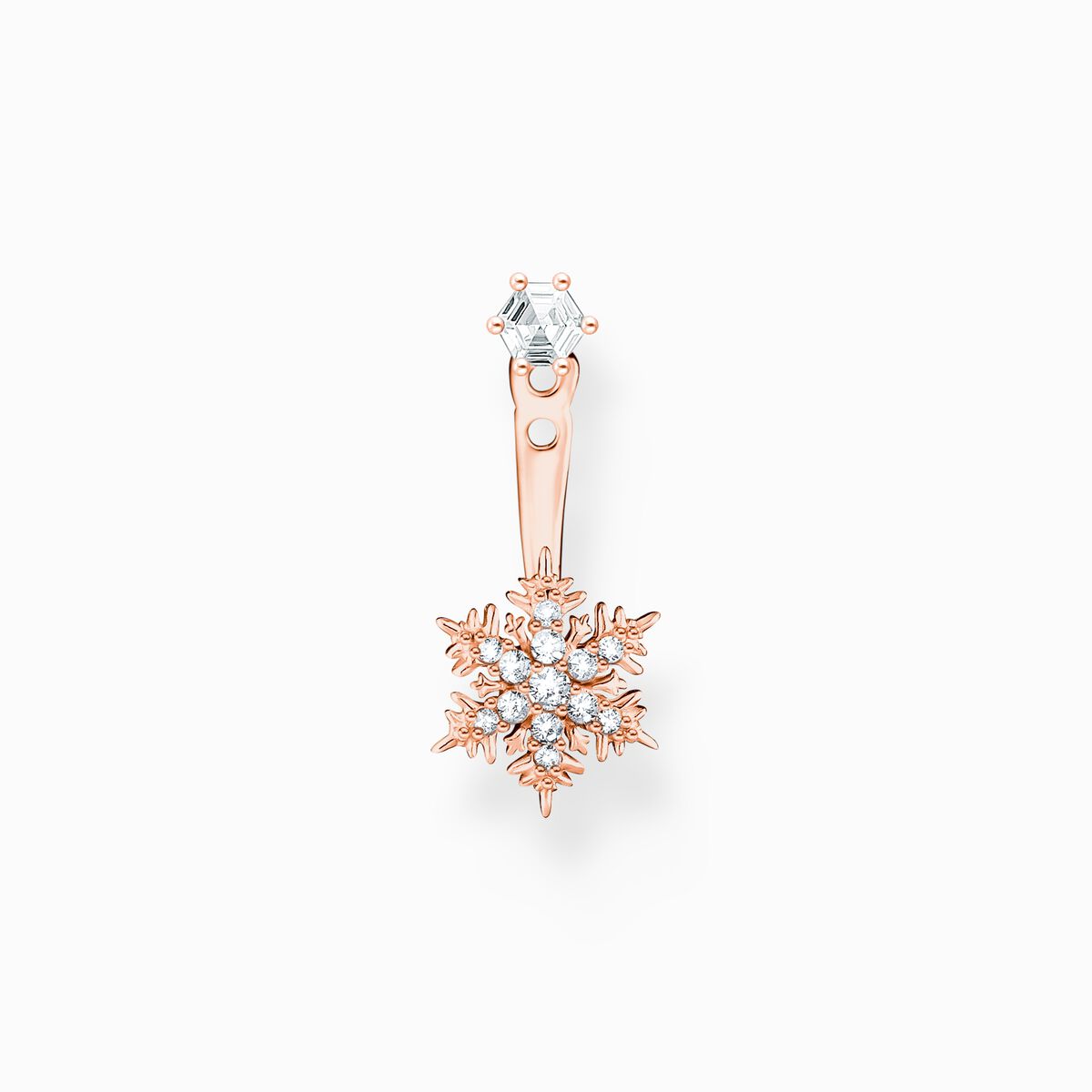 Single ear stud snowflake with white stones rose gold