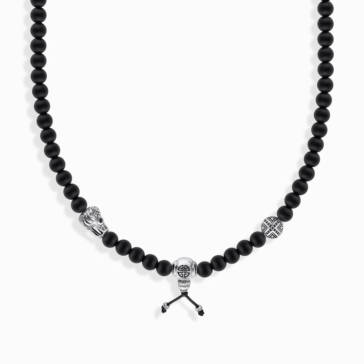 Silver blackened necklace with matte black obsidian beads
