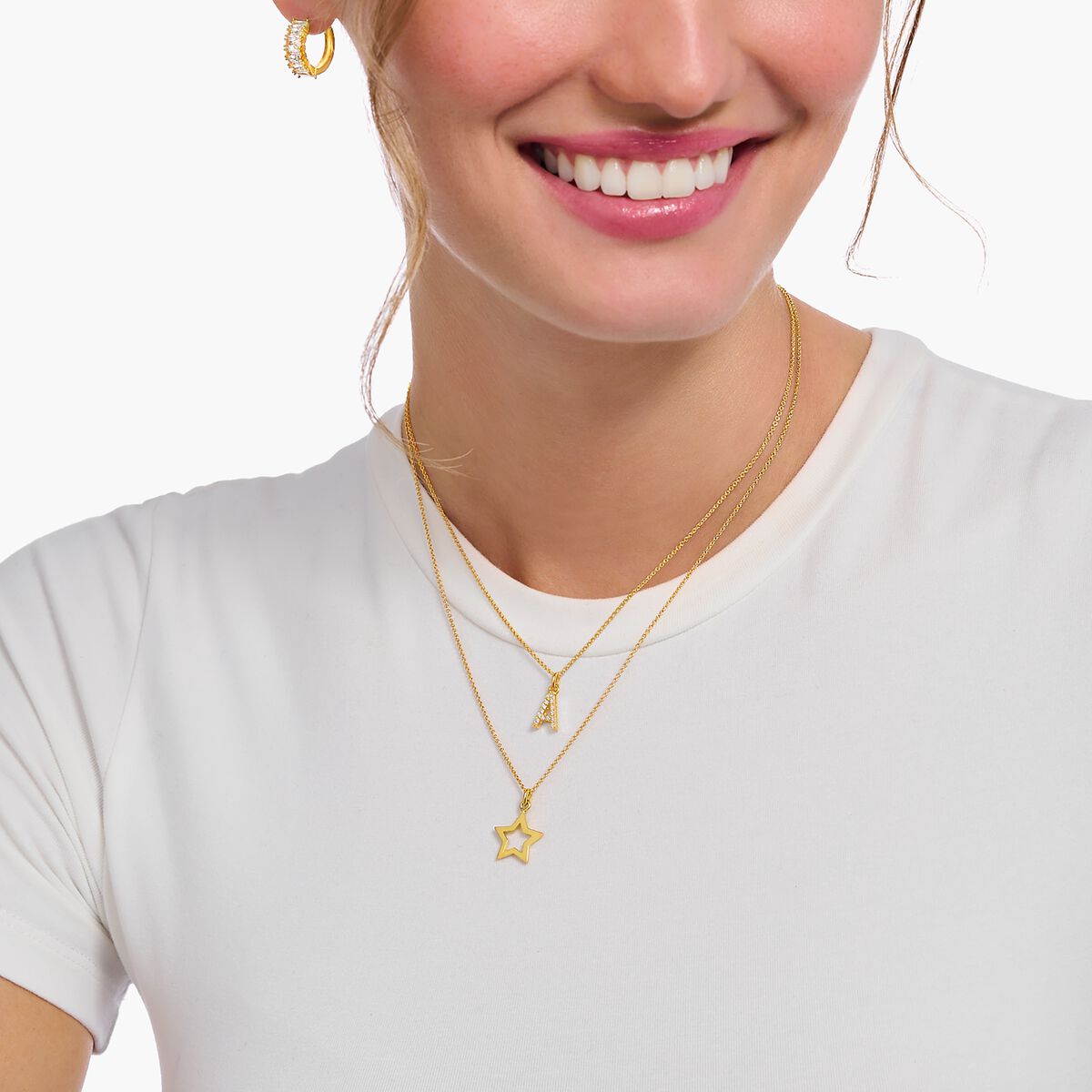 Gold-plated necklace with letter pendant A and white zirconia