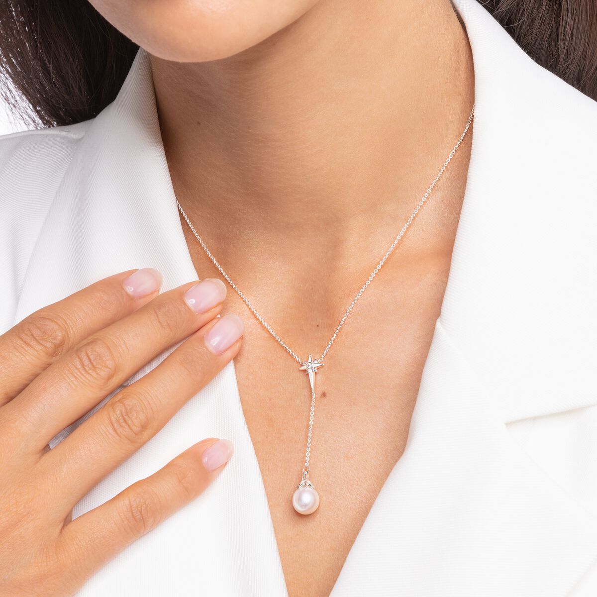 Necklace pearl star silver