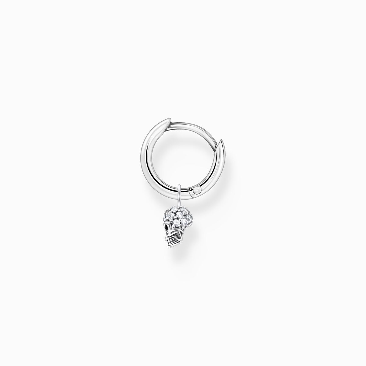 Single hoop earring with skull pendant silver