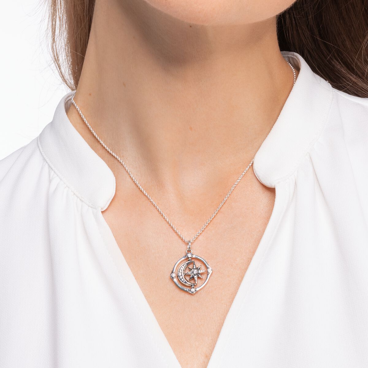 Necklace star and moon silver