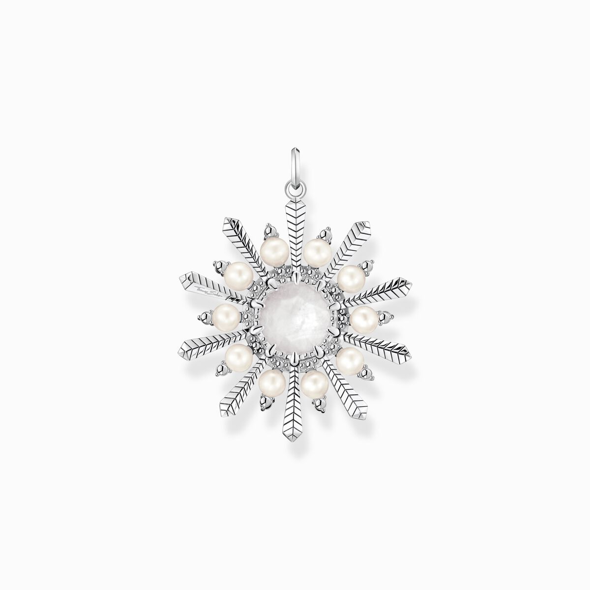 Pendant milky quartz with winter sun rays silver