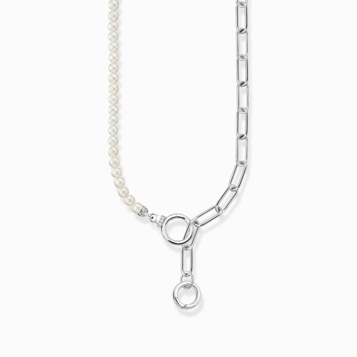 Silver necklace with freshwater cultured pearls and zirconia