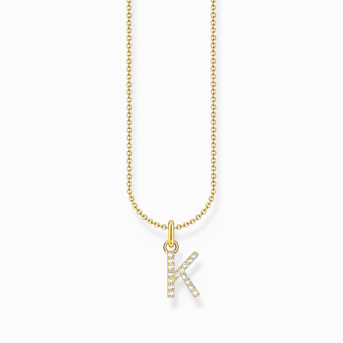 Gold-plated necklace with letter pendant K and white zirconia