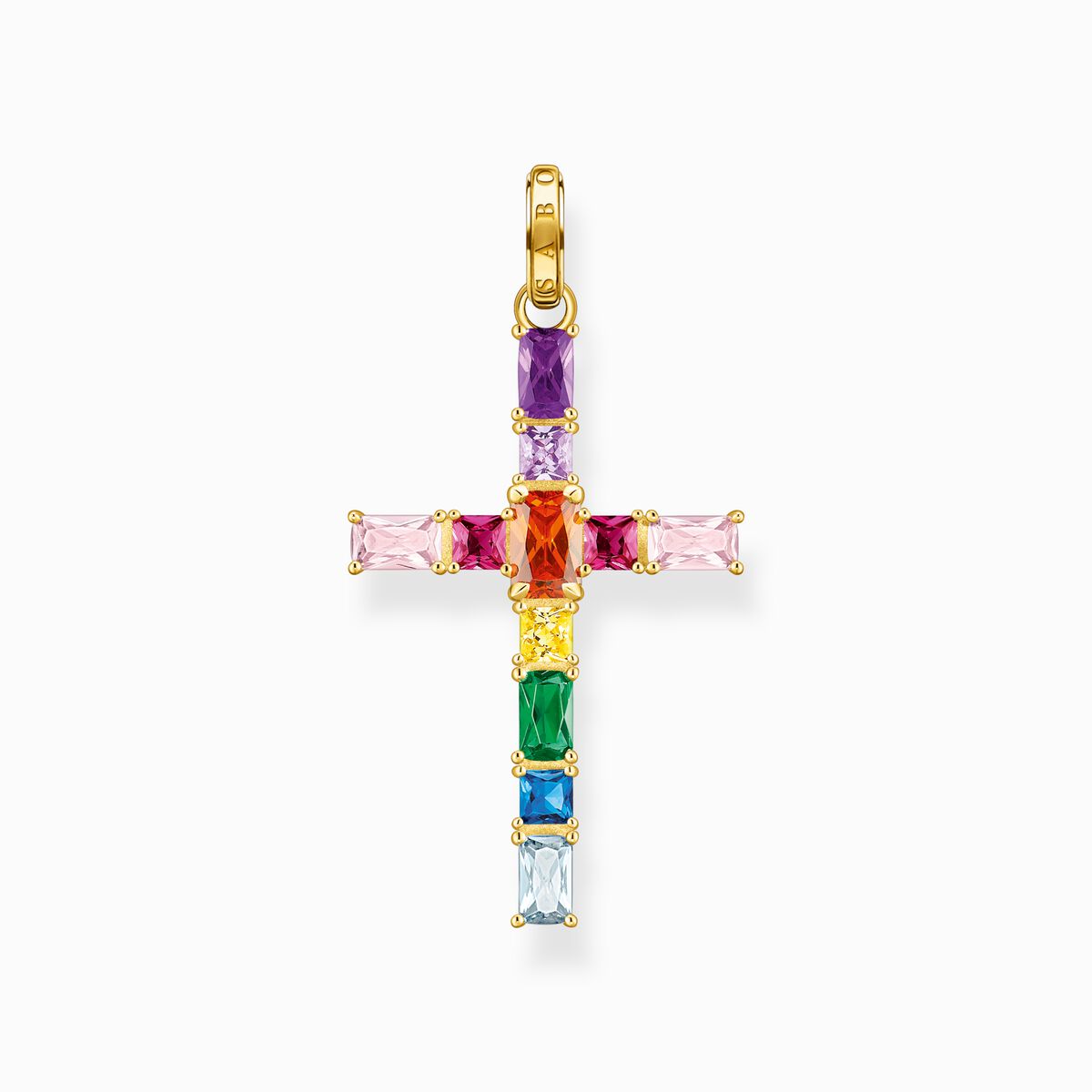 Pendant cross with colourful stones gold plated
