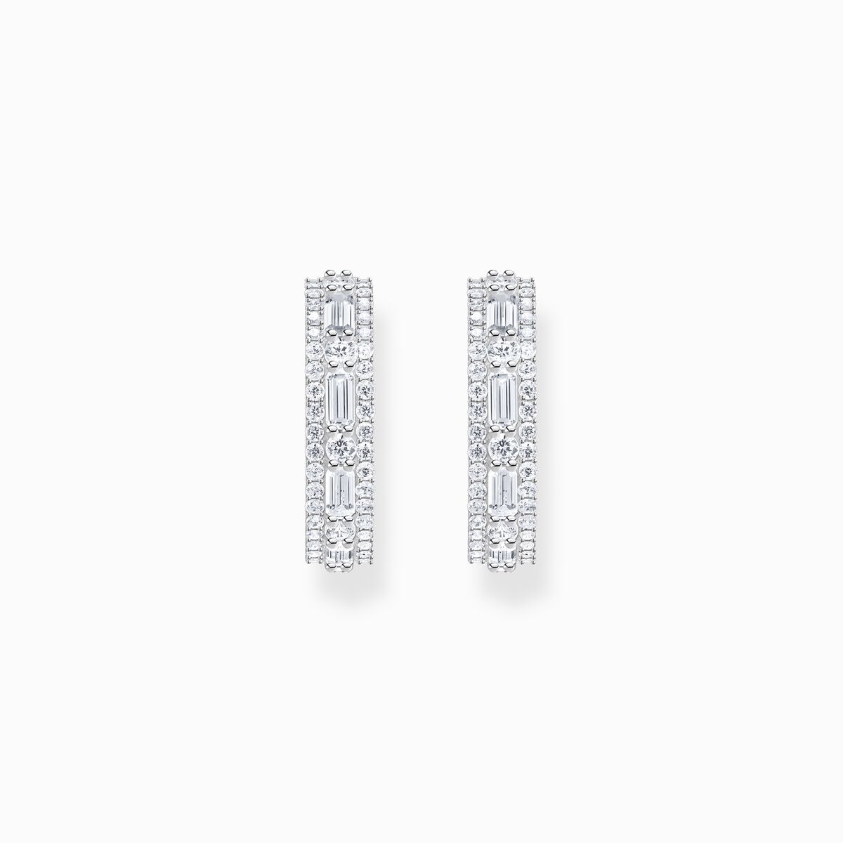 Silver hoop earrings with white stones