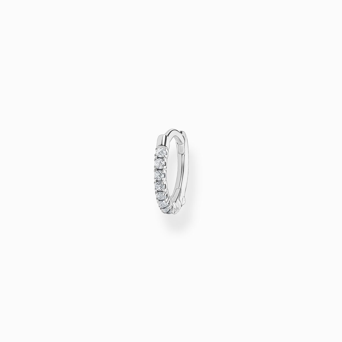 Single hoop earring white stones, silver