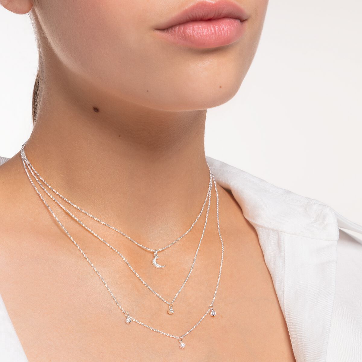 Necklace moon pavé silver