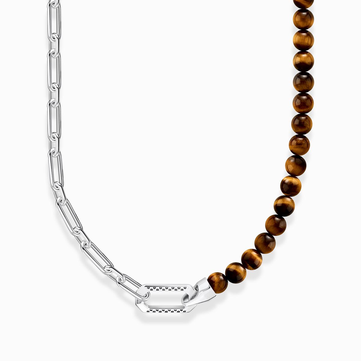 Silver blackened necklace with brown beads