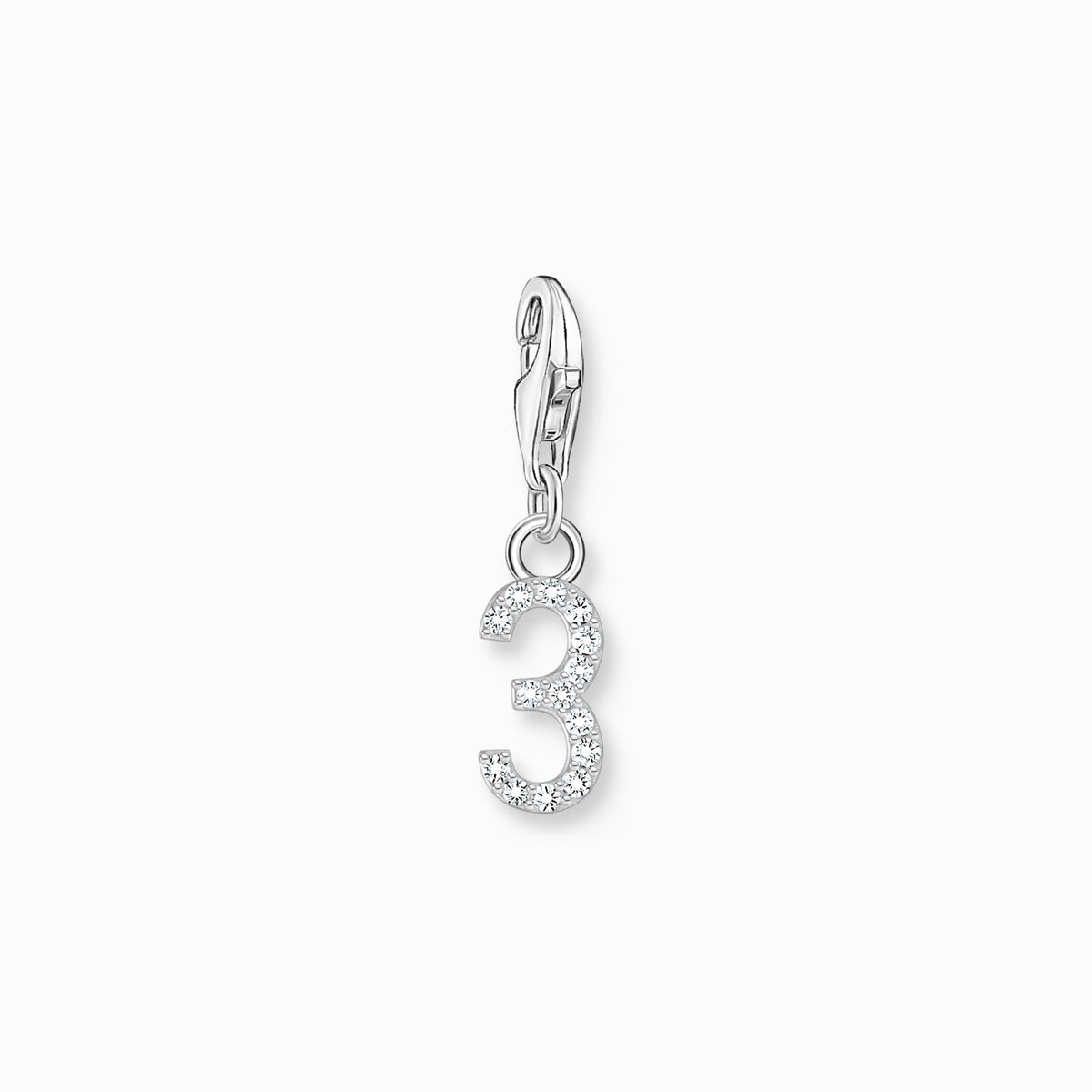 Silver charm pendant number 3 with zirconia