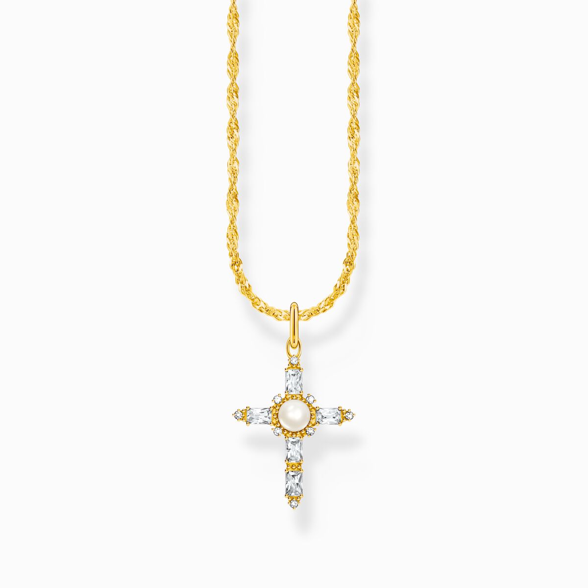 Gold-plated necklace with white cross pendant Cross Romance