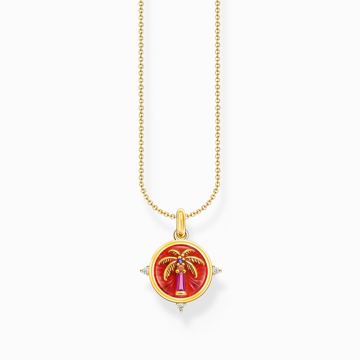 Gold-plated necklace with palm tree pendant and colourful stones