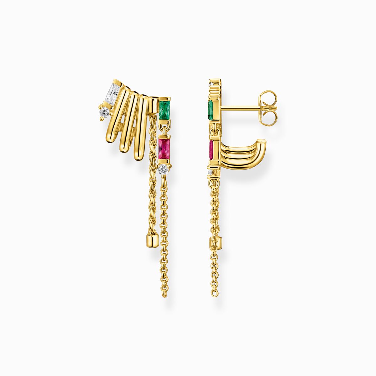 Earrings with colourful baguette-cut stones gold plated