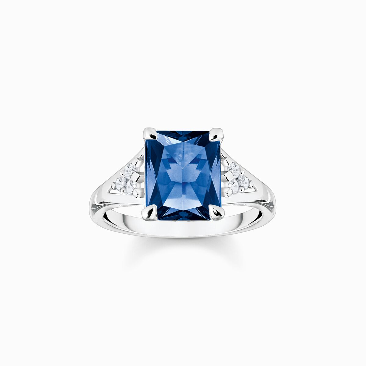 Ring with blue and white stones silver