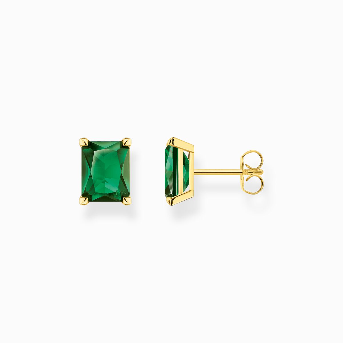 Ear studs with green stone gold plated