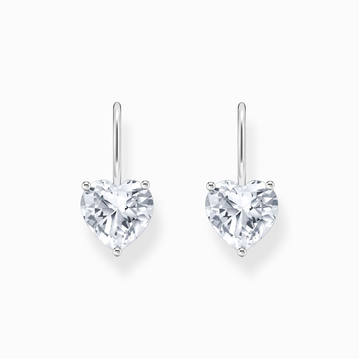 Silver earrings with white heart-shaped zirconia