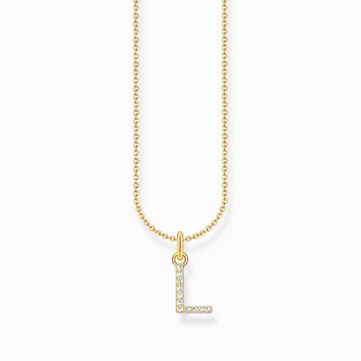 Gold-plated necklace with letter pendant L and white zirconia