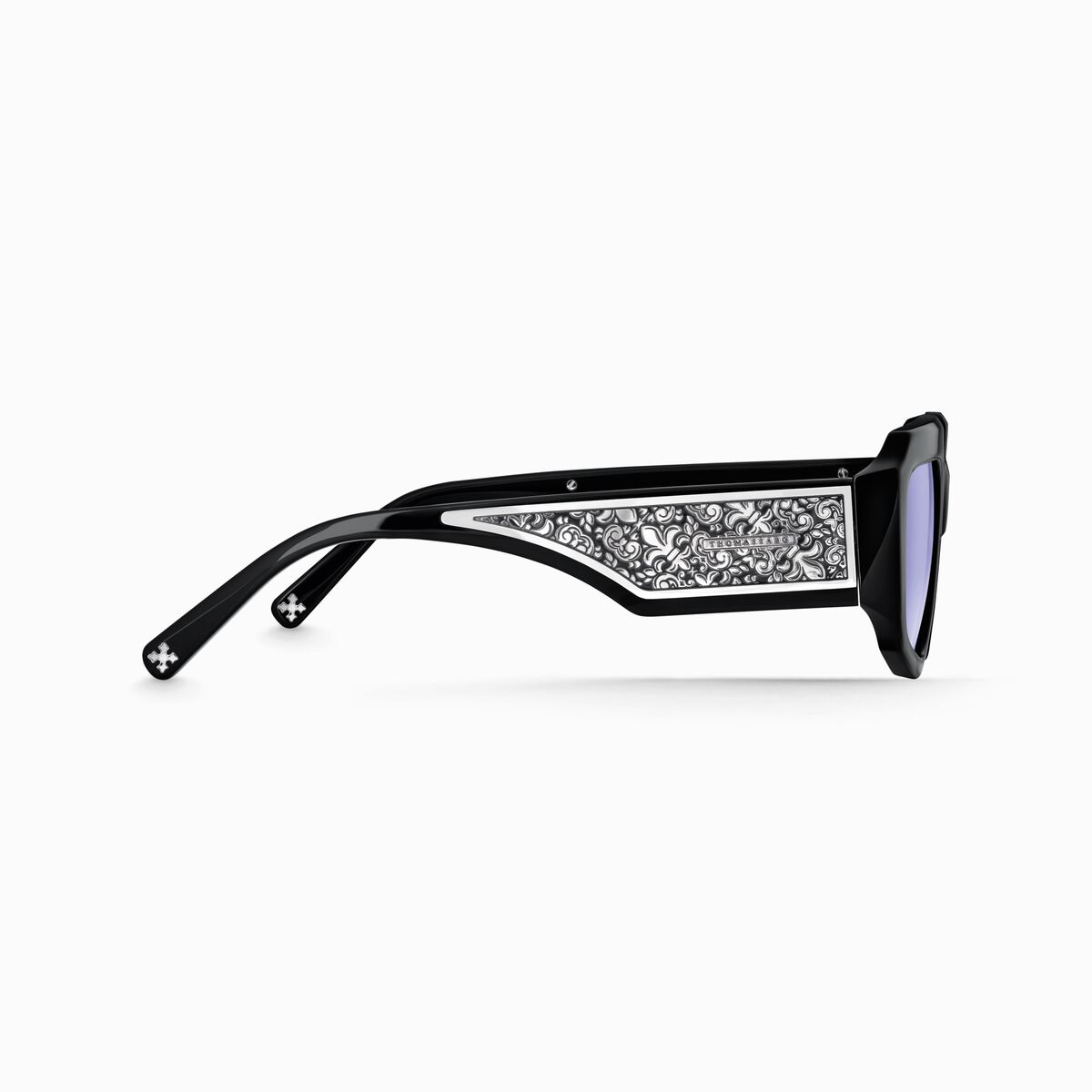 Black sunglasses BLAKE hexagonal-shaped with blue lenses