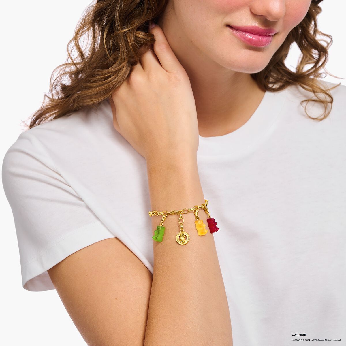 Gold-plated charm bracelet with goldbears logo ring