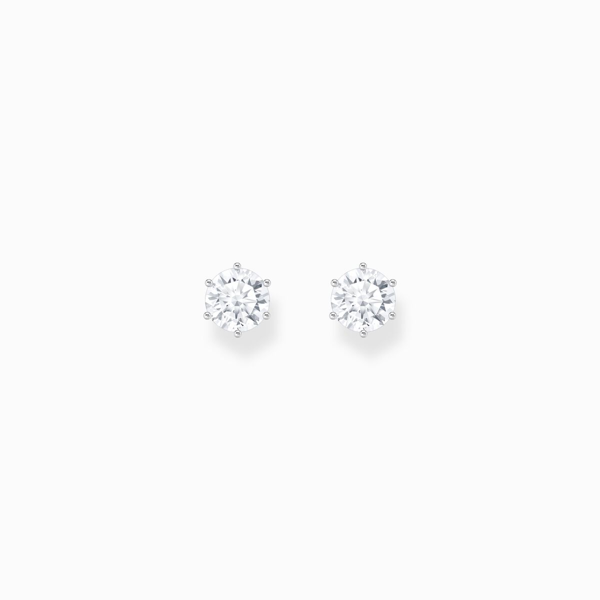 Silver ear studs with big, white zirconia