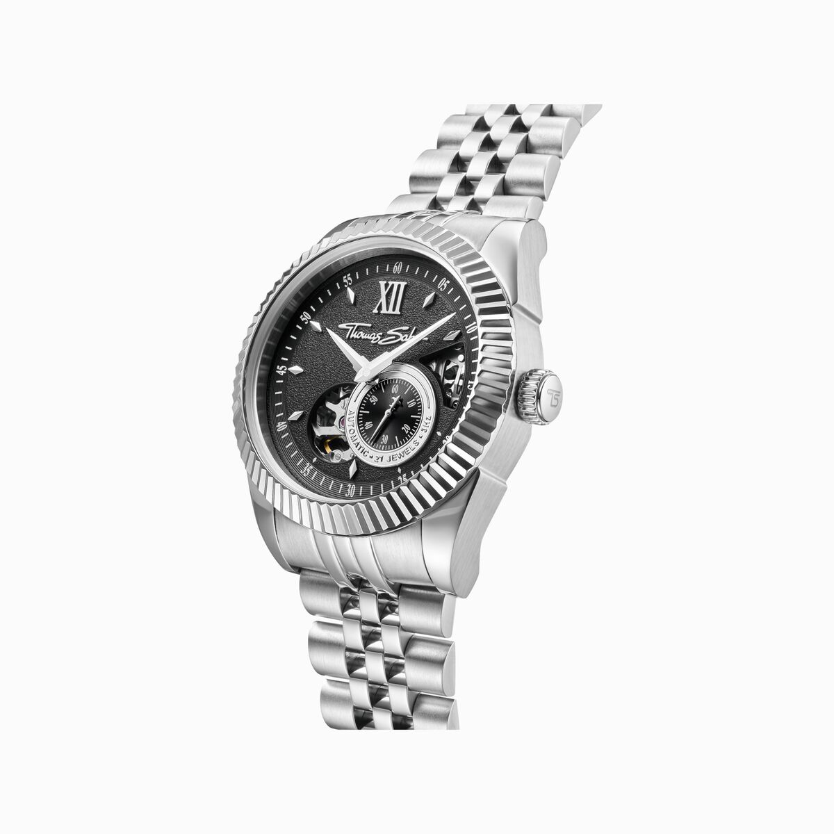 Silver automatic watch with 41 mm and black dial