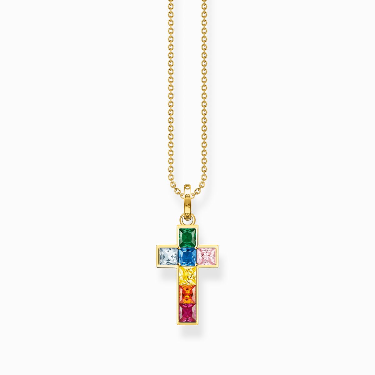Necklace cross with colourful stones gold plated