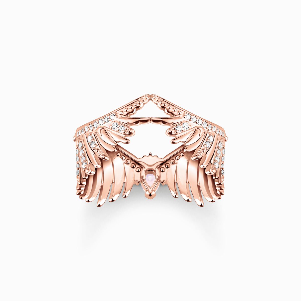 Ring phoenix wing with pink stones rose gold