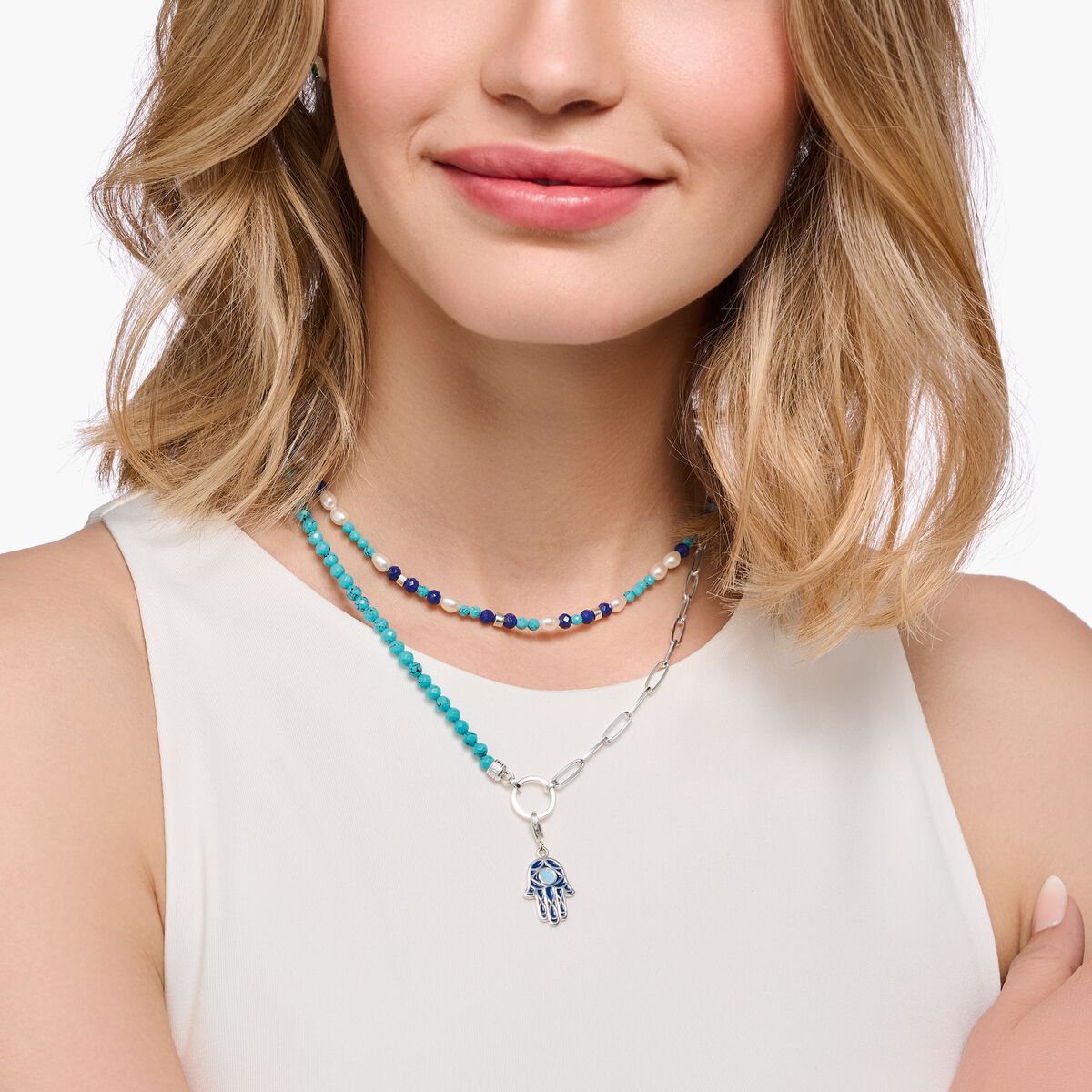 Charm pendant blue Fatima‘s hand silver