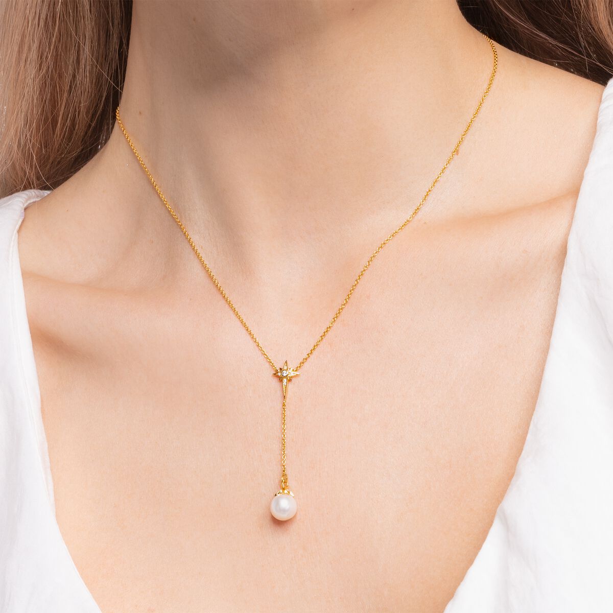 Necklace pearl star gold