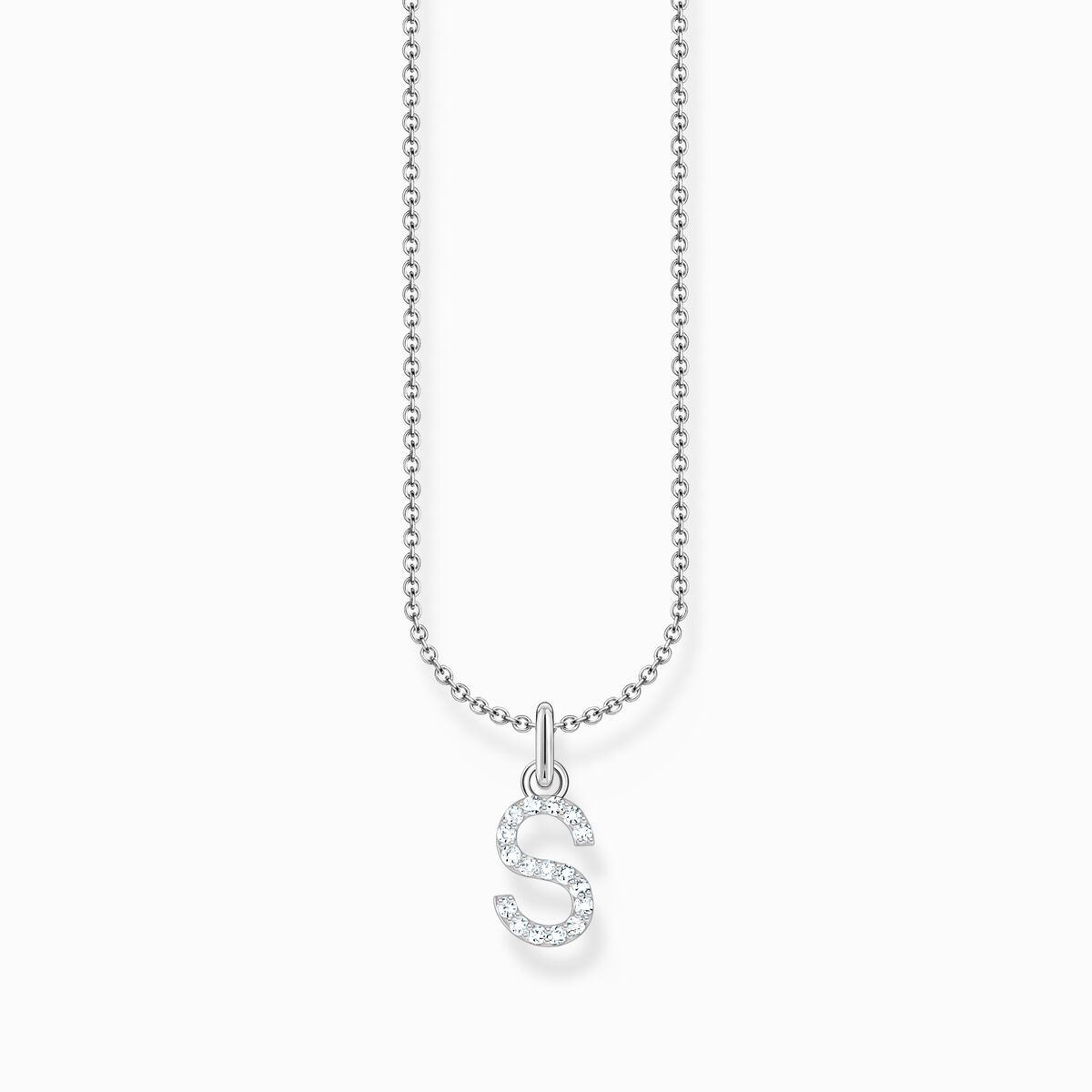 Silver necklace with letter pendant S and white zirconia