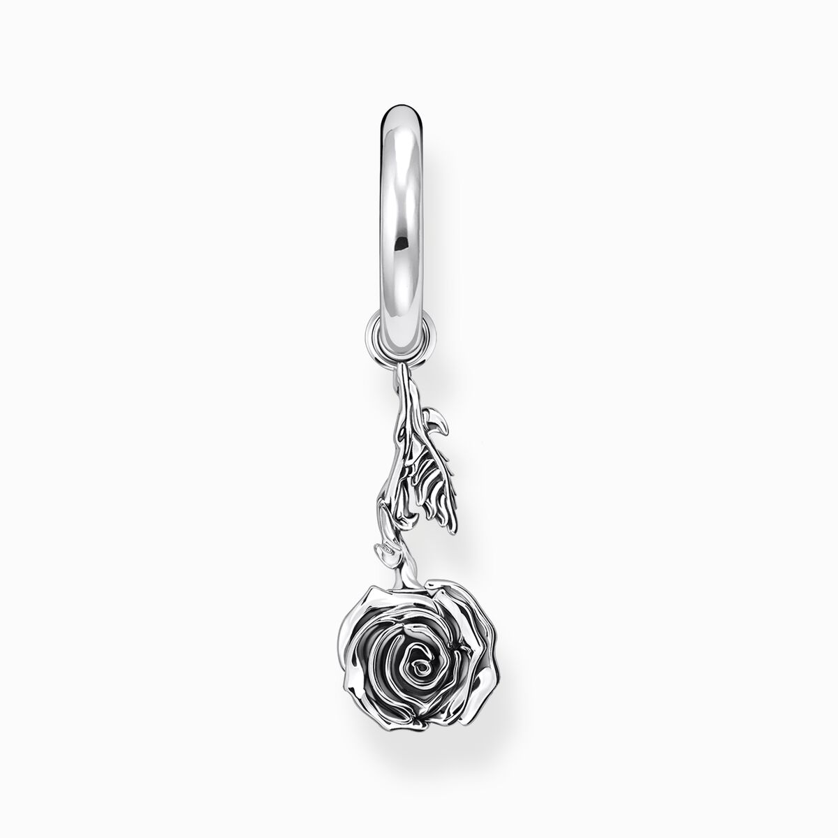 Silver single creole with pendant Midnight Rose