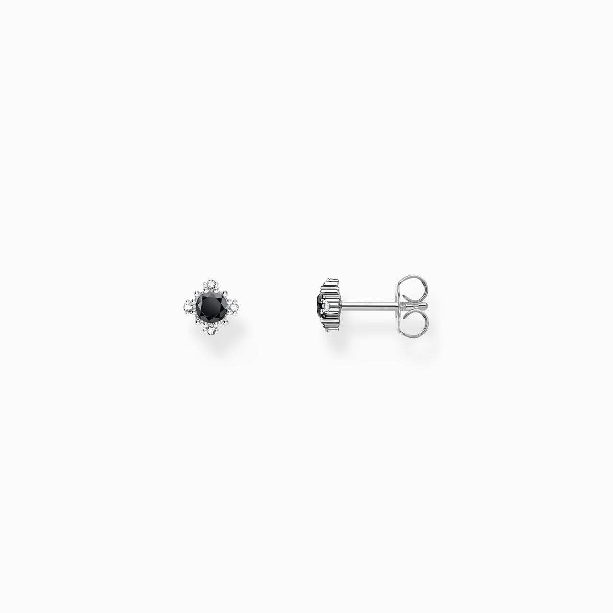 Silver small ear studs Vintage with black zirconia