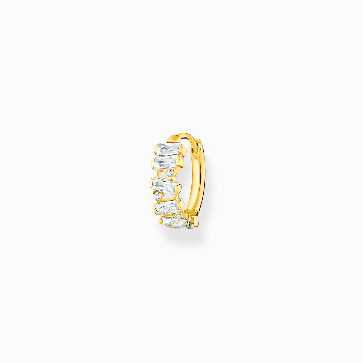 Single hoop earring white stones gold