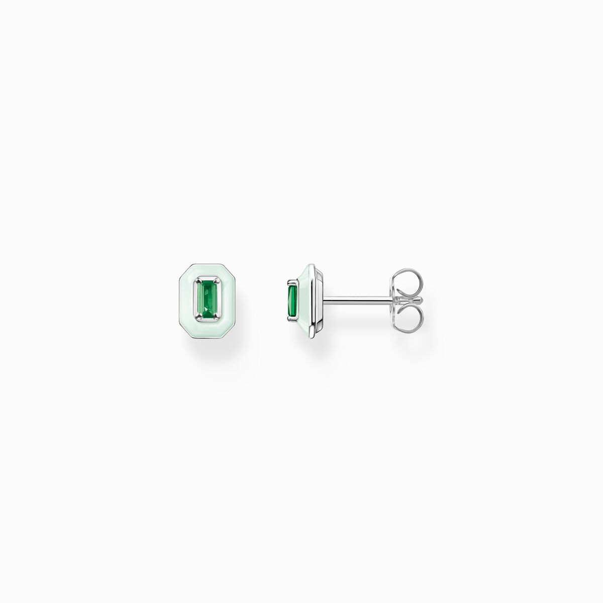 Ear studs with green stone silver