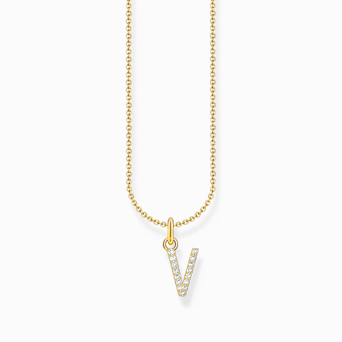 Gold-plated necklace with letter pendant V and white zirconia
