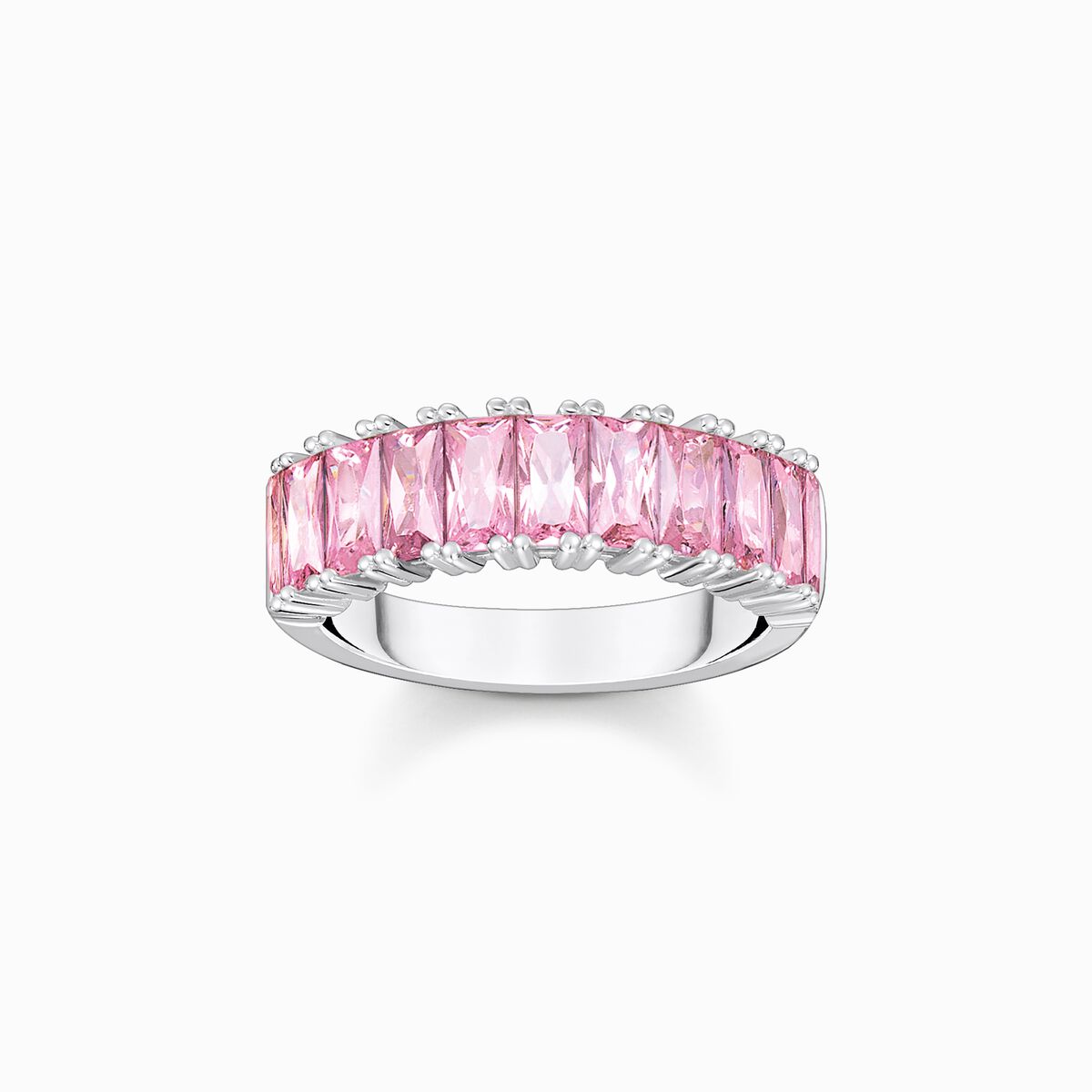 Ring with pink stones pavé silver