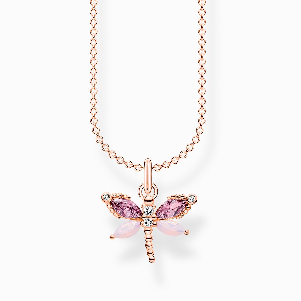 Necklace dragonfly with stones rose gold