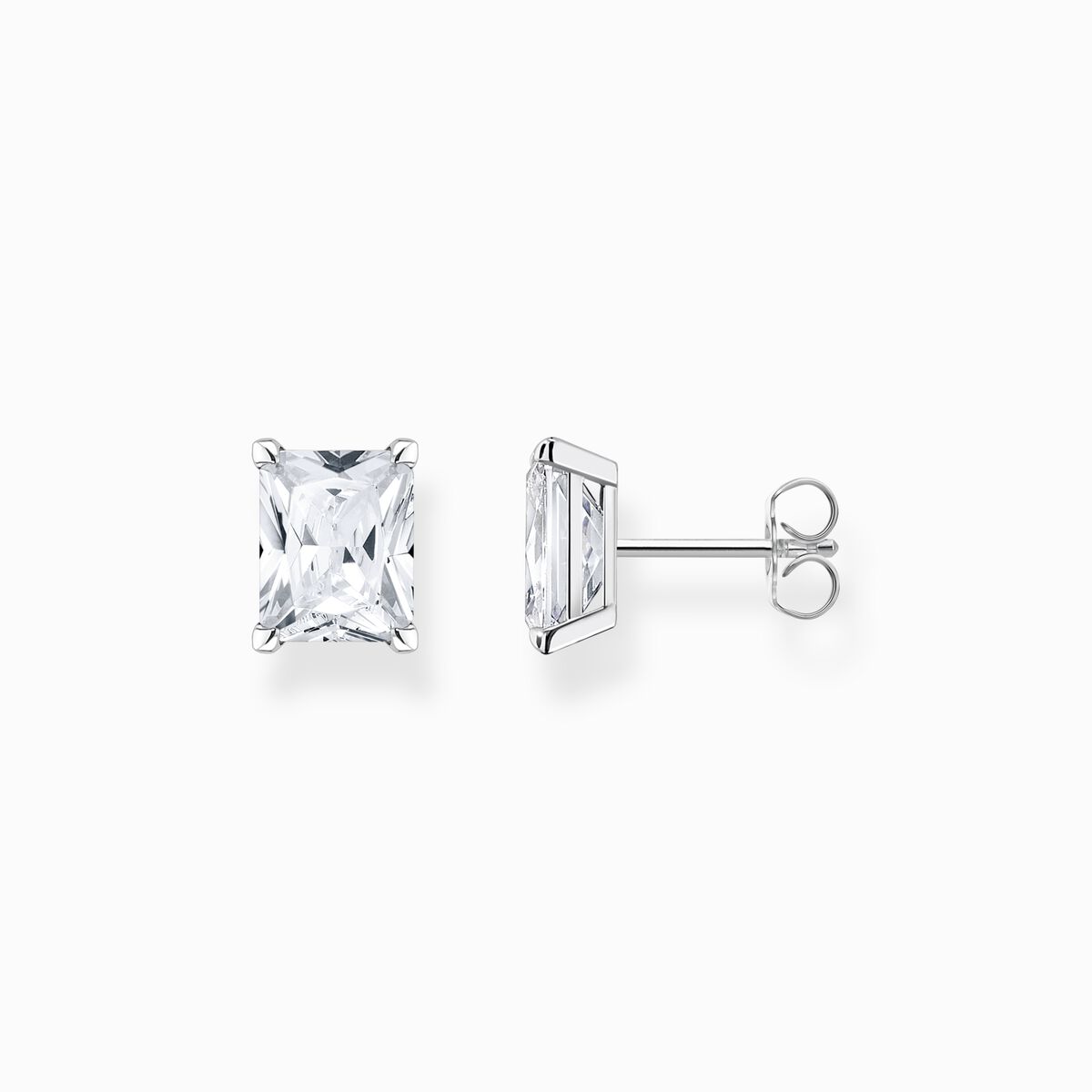 Ear studs with white stone silver