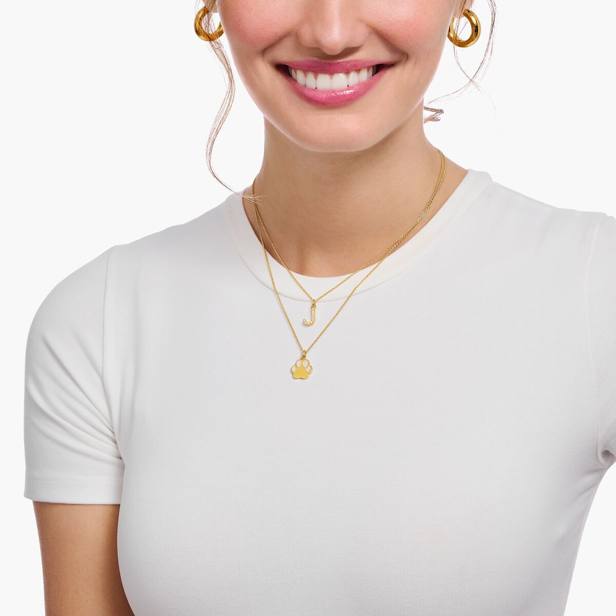Gold-plated necklace with letter pendant J and white zirconia