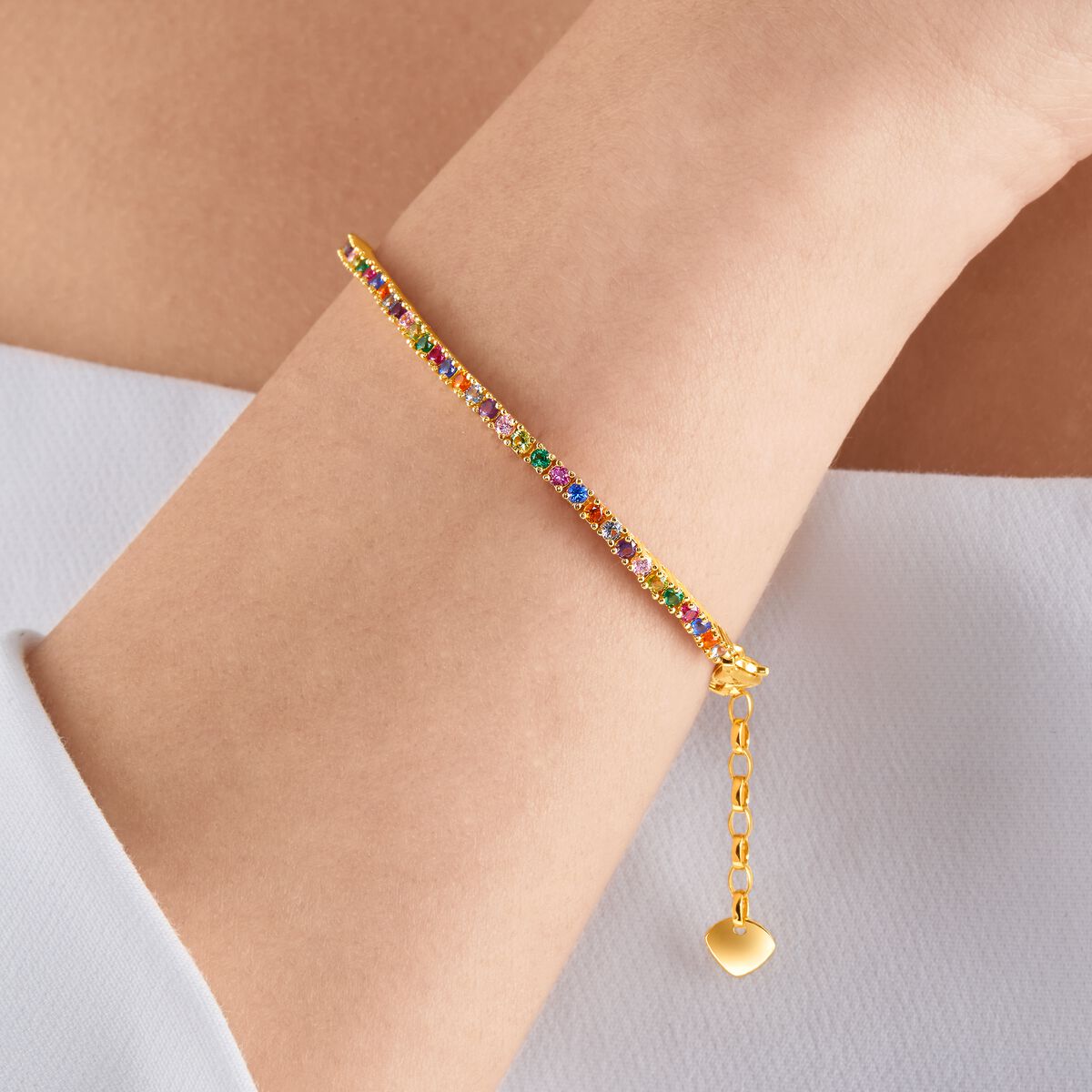 Tennis bracelet with colourful stones gold plated