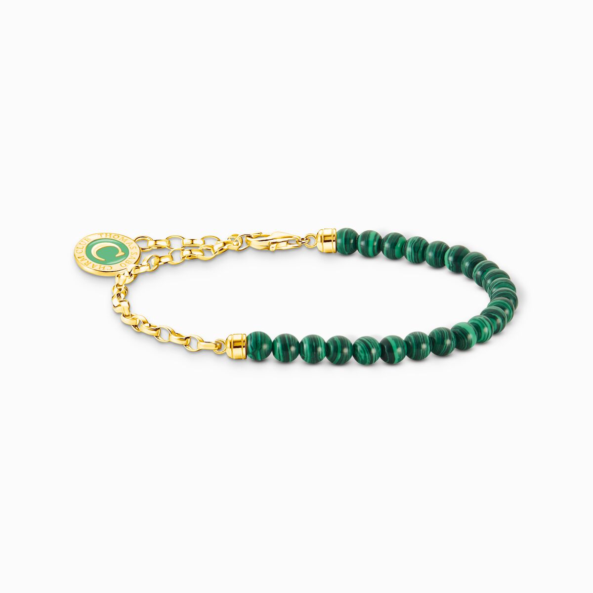 Charm bracelet with green beads yellow-gold plated