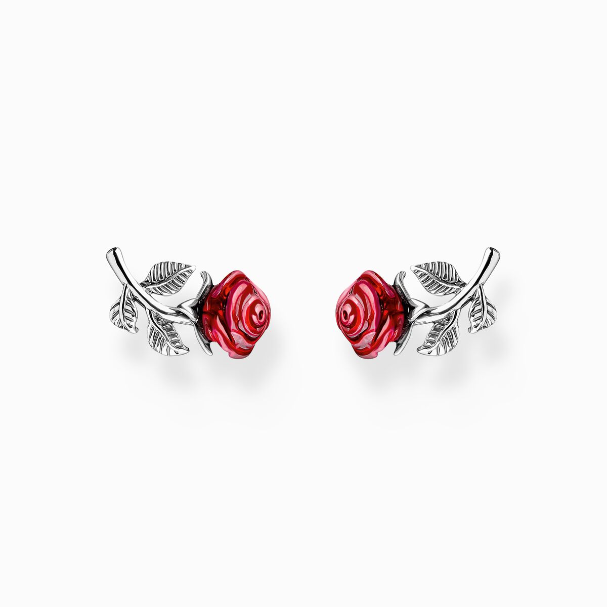 Silver ear studs Roses Romance