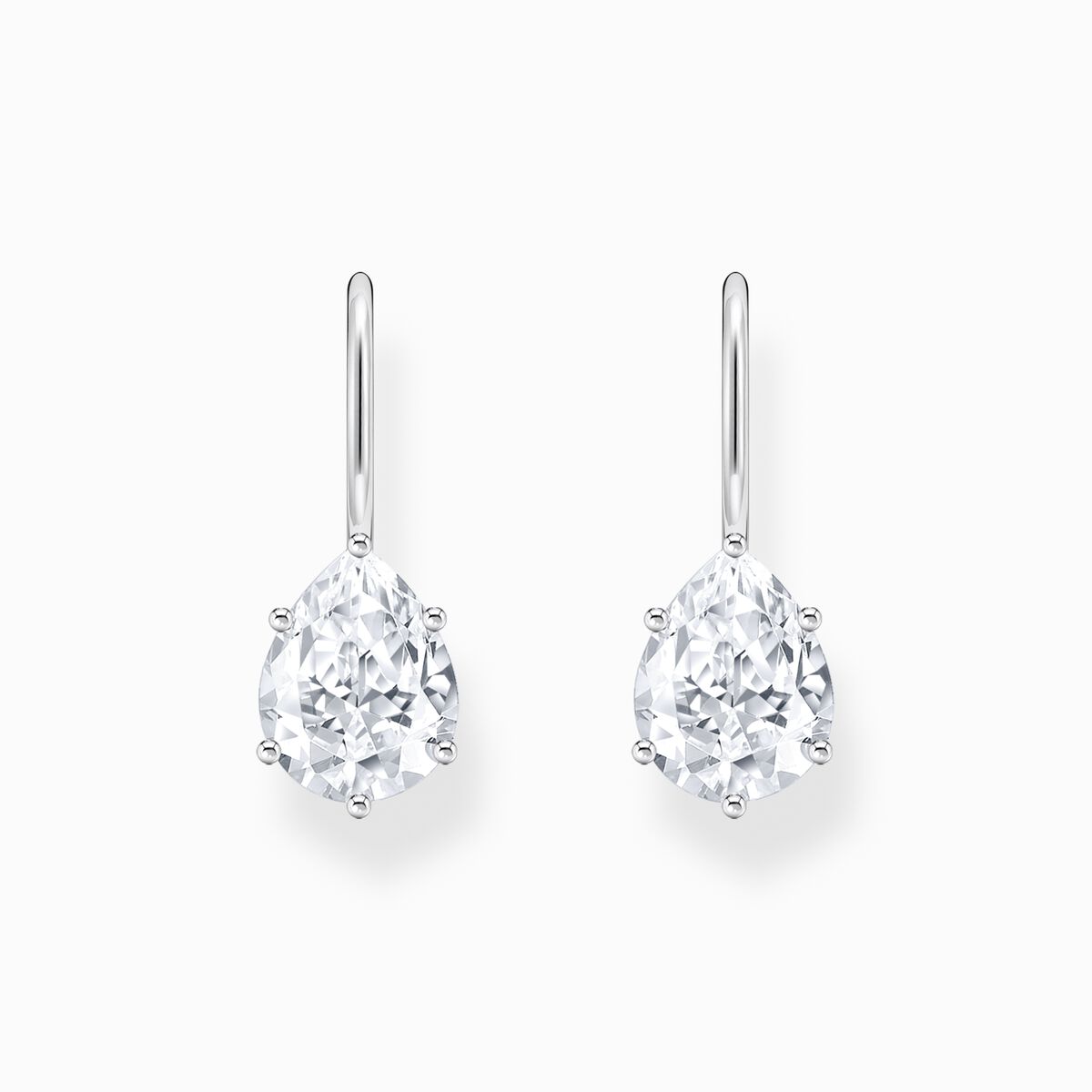 Silver earrings with white drop-shaped zirconia