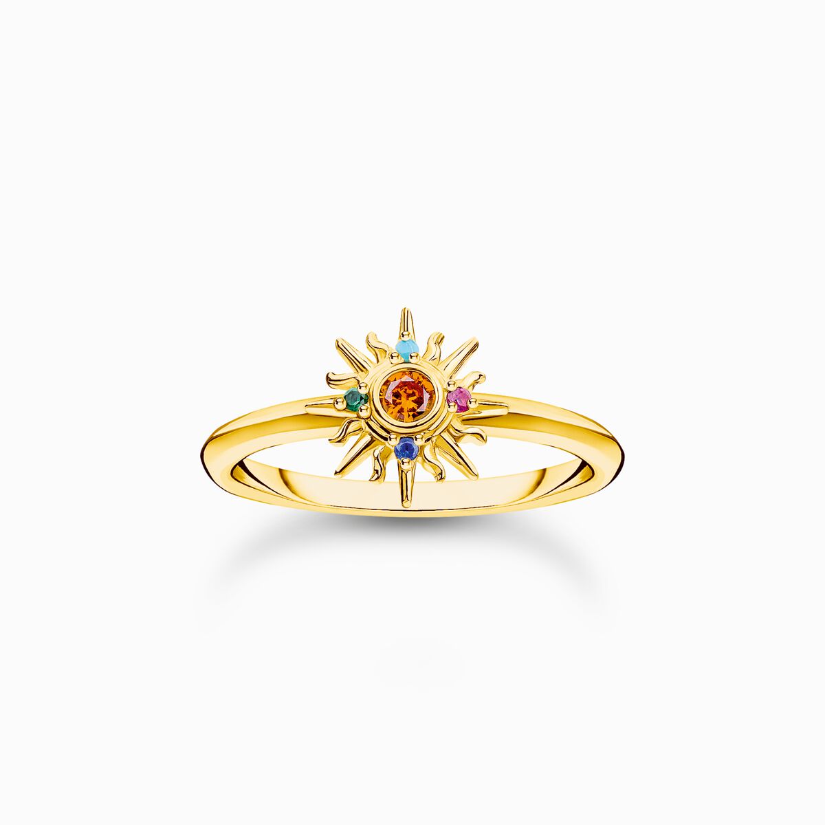 Gold-plated ring with sun and colourful stones