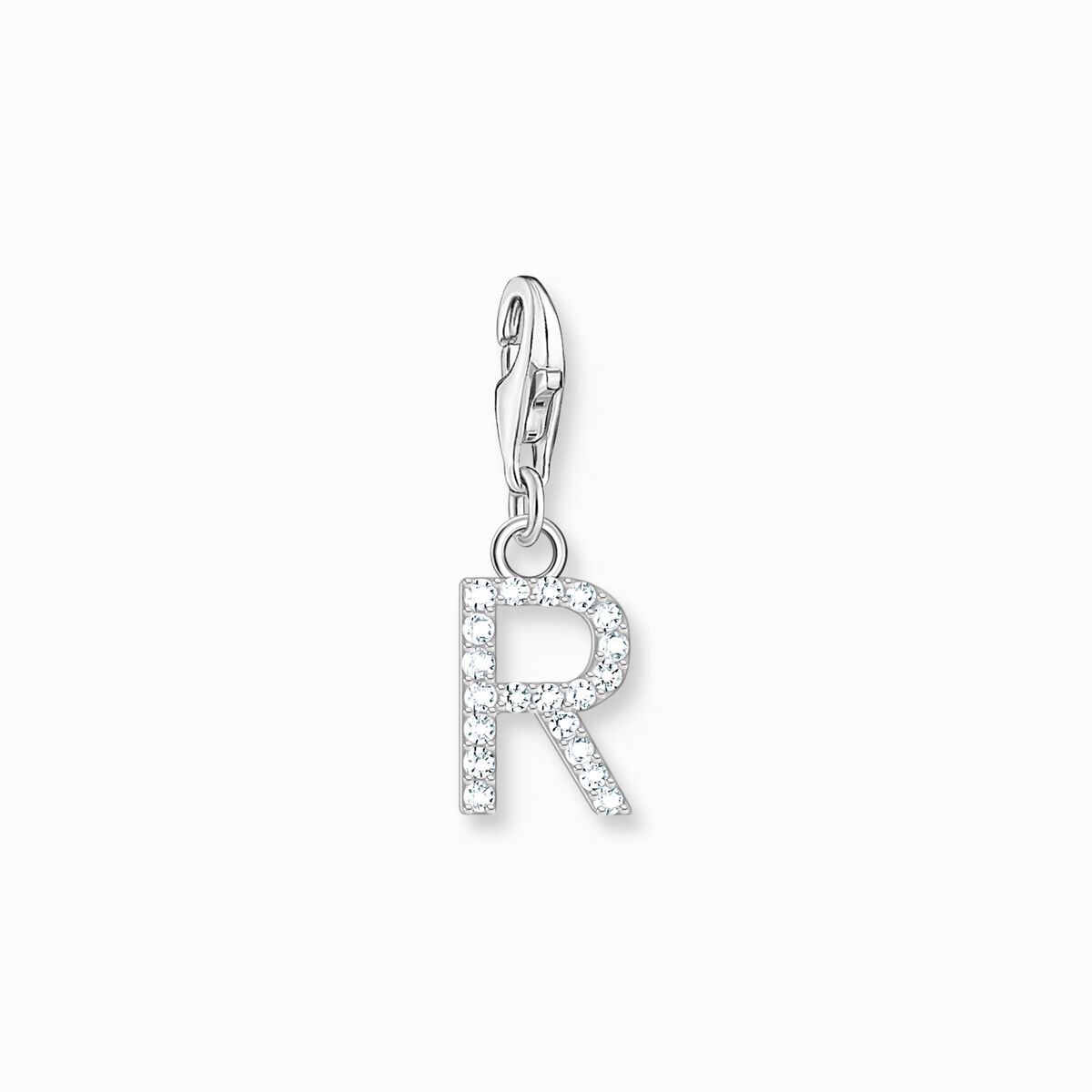 Charm pendant letter R with white stones silver